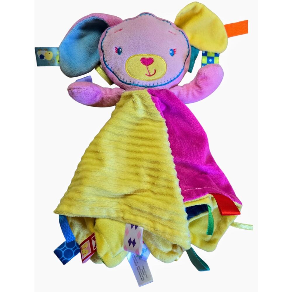 Taggies Puppy Dog Security Blanket Lovey 14"x14" Plush Colorful Stuffed Animal